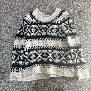 Free People Black and White Geometric Sweater